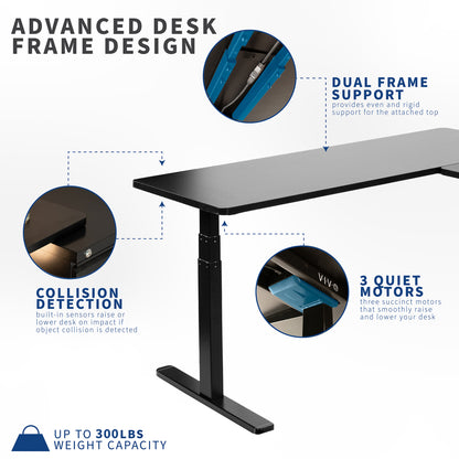 Sit or stand, 3 stage column heavy-duty L-shaped corner desk from VIVO.