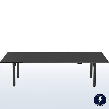 118" x 55" Dual Motor Electric 4-Leg Desk with Square Corner Top is an extra large height adjustable desk perfect for a conference room table or project workstation setup.