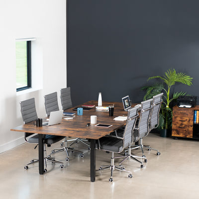118" x 55" Dual Motor Electric 4-Leg Desk with Square Corner Top is an extra large height adjustable desk perfect for a conference room table or project workstation setup.