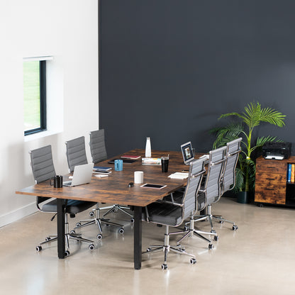 118" x 55" Dual Motor Electric 4-Leg Desk with Square Corner Top is an extra large height adjustable desk perfect for a conference room table or project workstation setup.