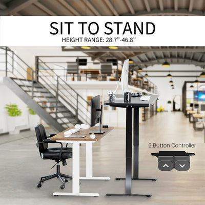 Heavy-duty electric height adjustable desktop workstation for active sit or stand efficient workspace with 2 button easy control panel.