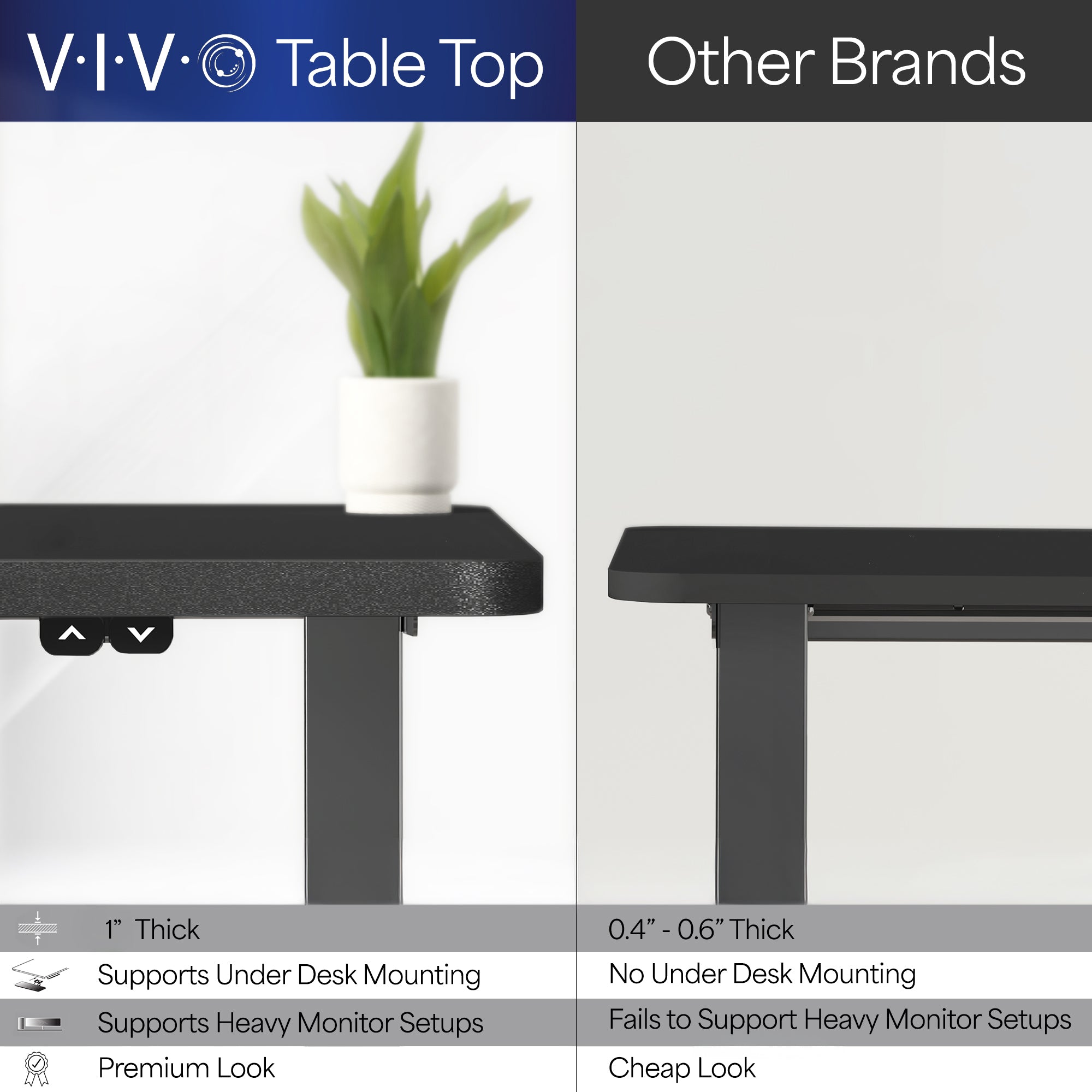 Comparison of VIVO table top with other brands on a white background