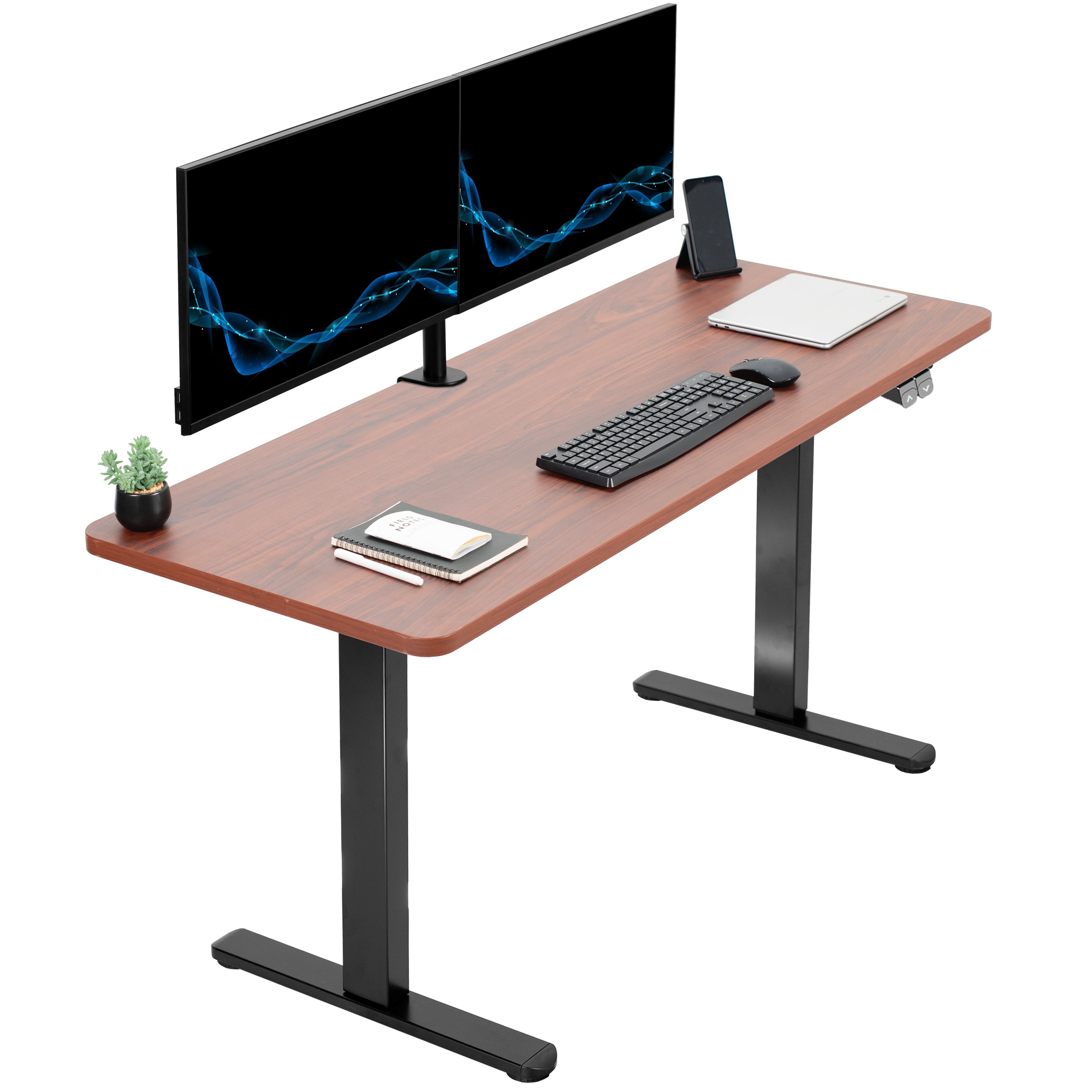 Heavy-duty electric height adjustable desktop workstation for active sit or stand efficient workspace.