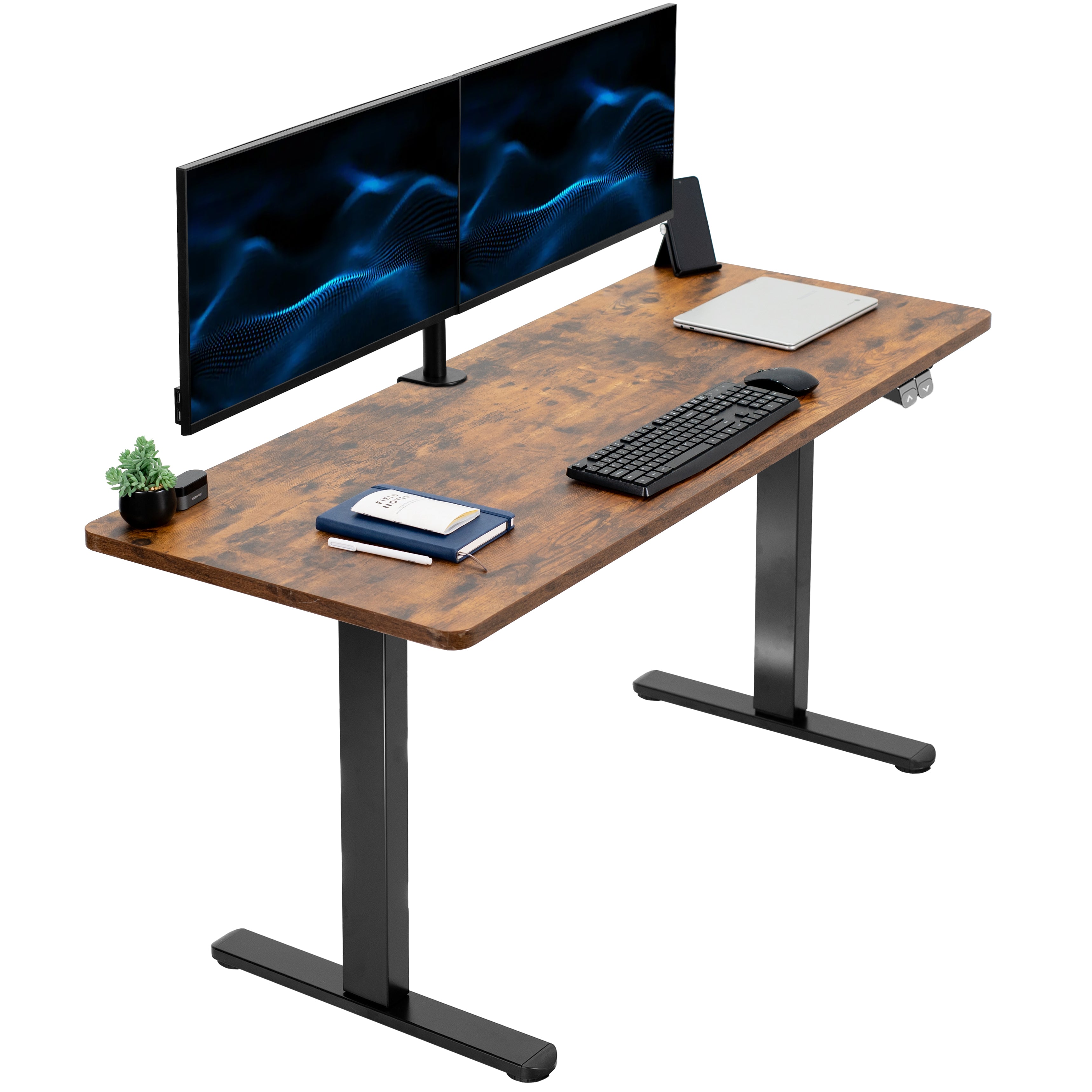 Heavy-duty electric height adjustable desktop workstation for active sit or stand efficient workspace.