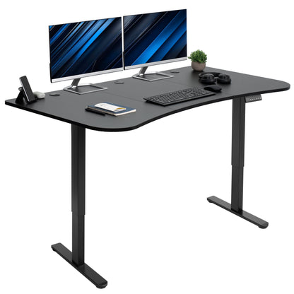 Heavy-duty electric sit to stand height adjustable ergonomic desk workstation with programmable memory controller for convenient productive workspace.