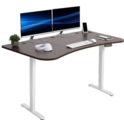 Heavy-duty electric sit to stand height adjustable ergonomic desk workstation with programmable memory controller for convenient productive workspace.