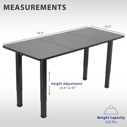 Heavy-duty electric desk with sturdy 4-leg design. Height adjustment with 3-setting memory controller for an active workstation.