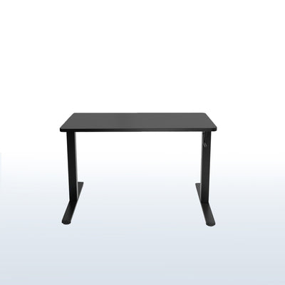 Black Manual height adjustable desk with side crank handle.