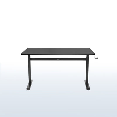 Thin hand crank height adjustable desk from VIVO with a crossbar support beam.