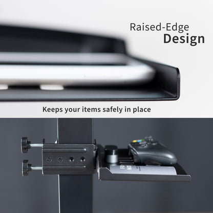 Sleek clamp on desk tray holding several handy office items.