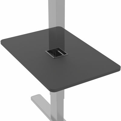 Under desk floating shelf platform that clamps onto desk leg. Provides convenient hidden storage that adjusts with your sit to stand desk.