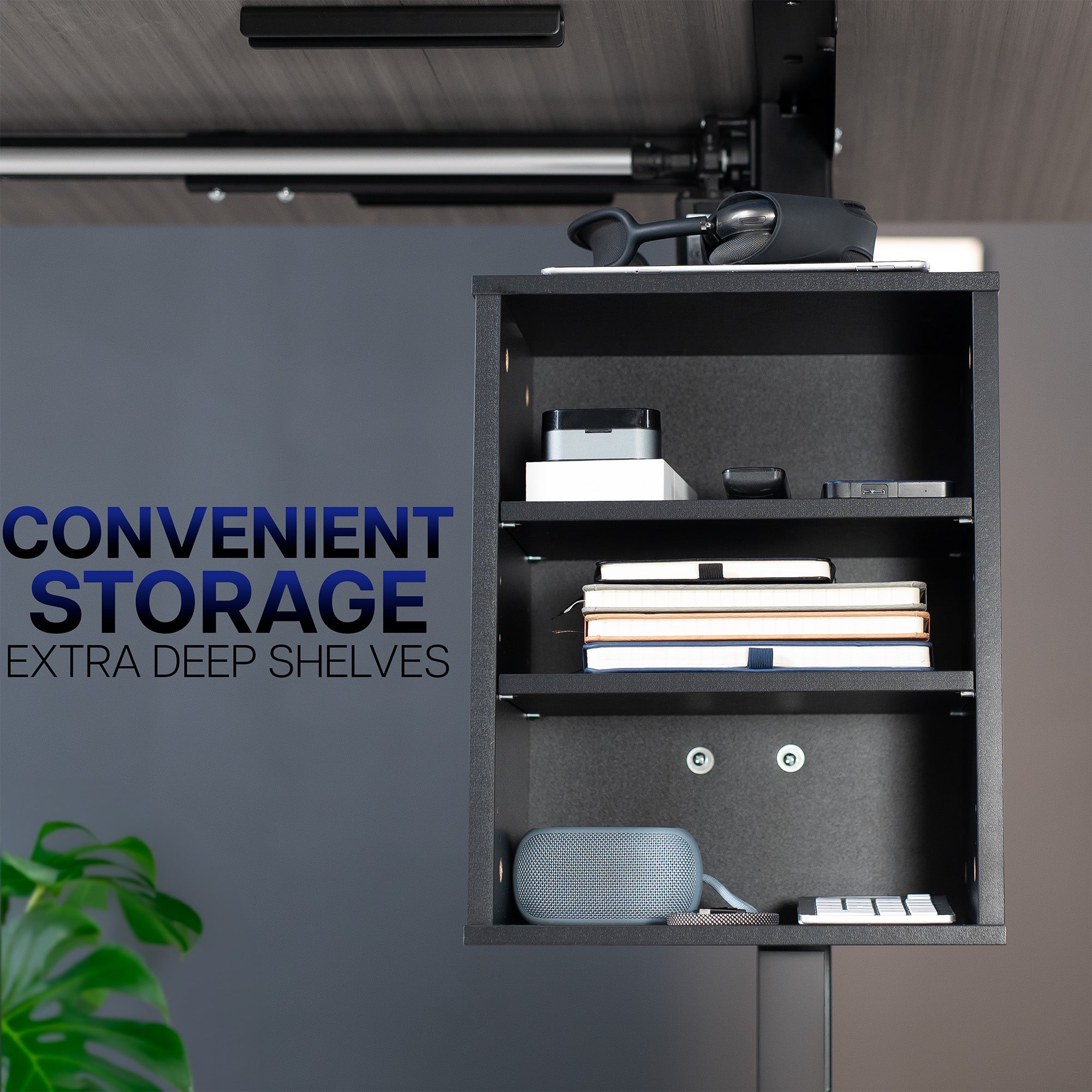 Clamp-on Under Desk Shelving Unit, Office Accessory Holder for Supplies, Gaming Devices, and More, Multi-Level Storage Shelves, Workstation Organizer