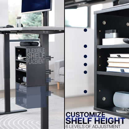 Clamp-on Under Desk Shelving Unit, Office Accessory Holder for Supplies, Gaming Devices, and More, Multi-Level Storage Shelves, Workstation Organizer