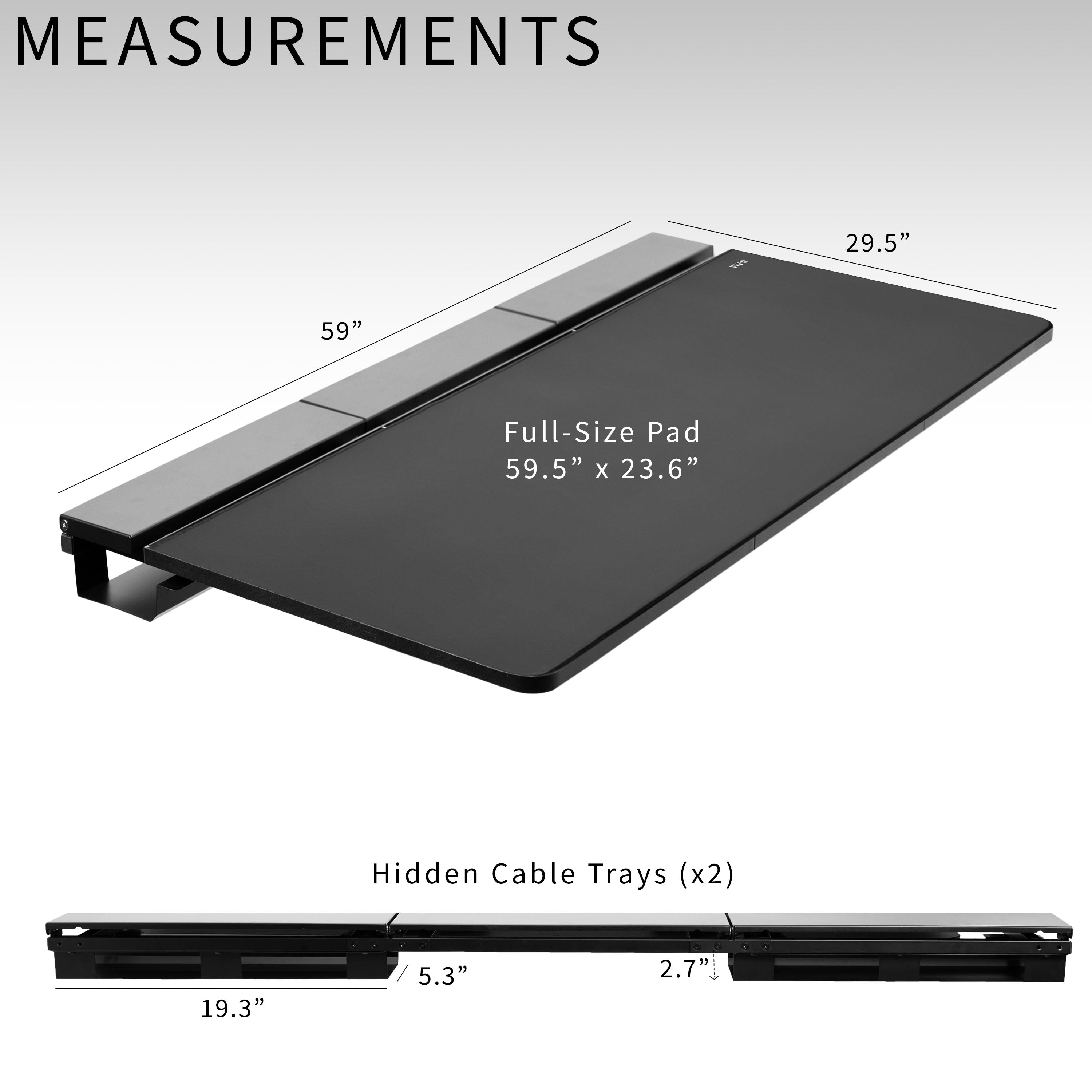 Black 60" x 30" Concealed Cable Table Top with Full-Size Pad