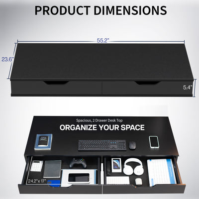 Black shelf with a drawer on a white background