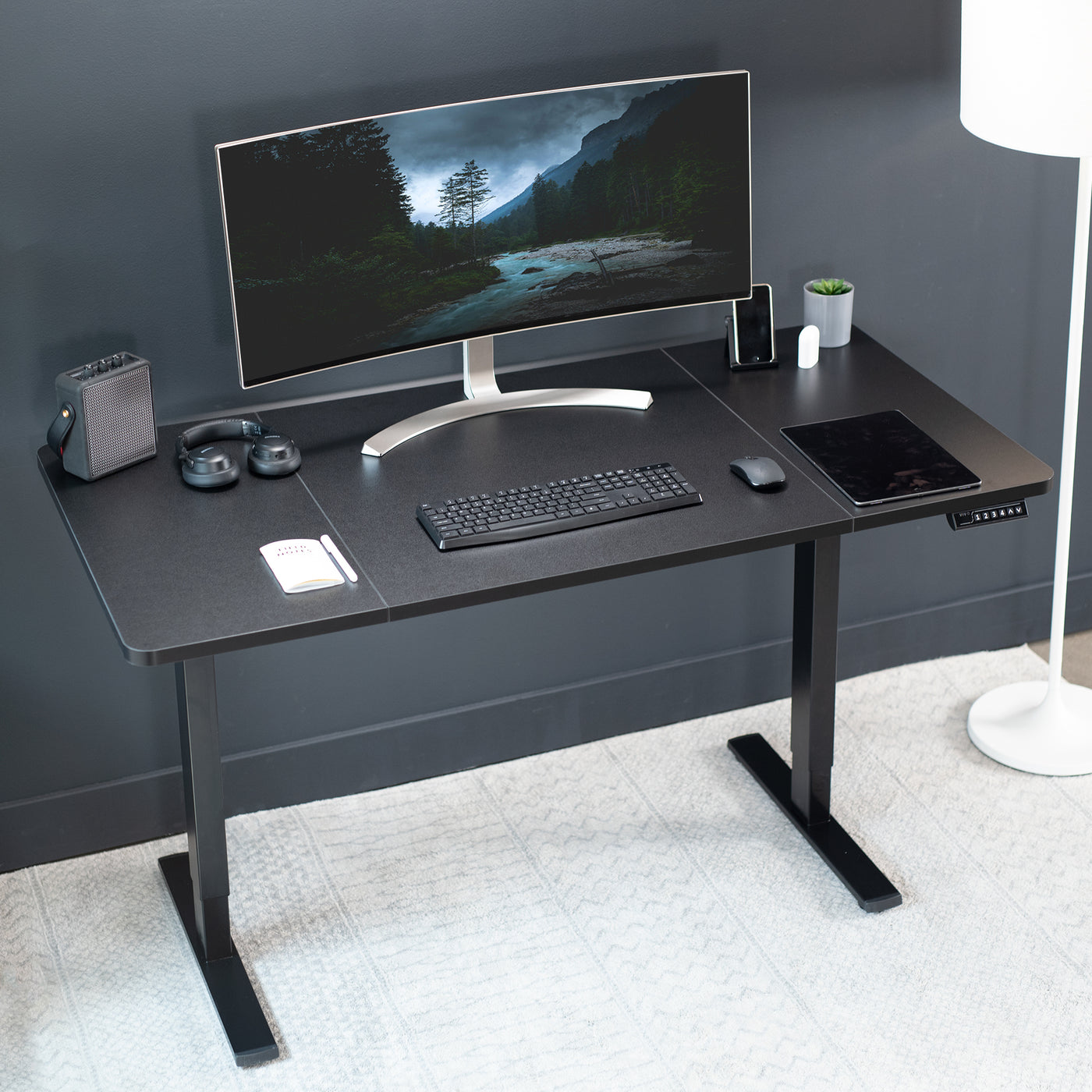 Wide sturdy desk tabletop for office workstation.