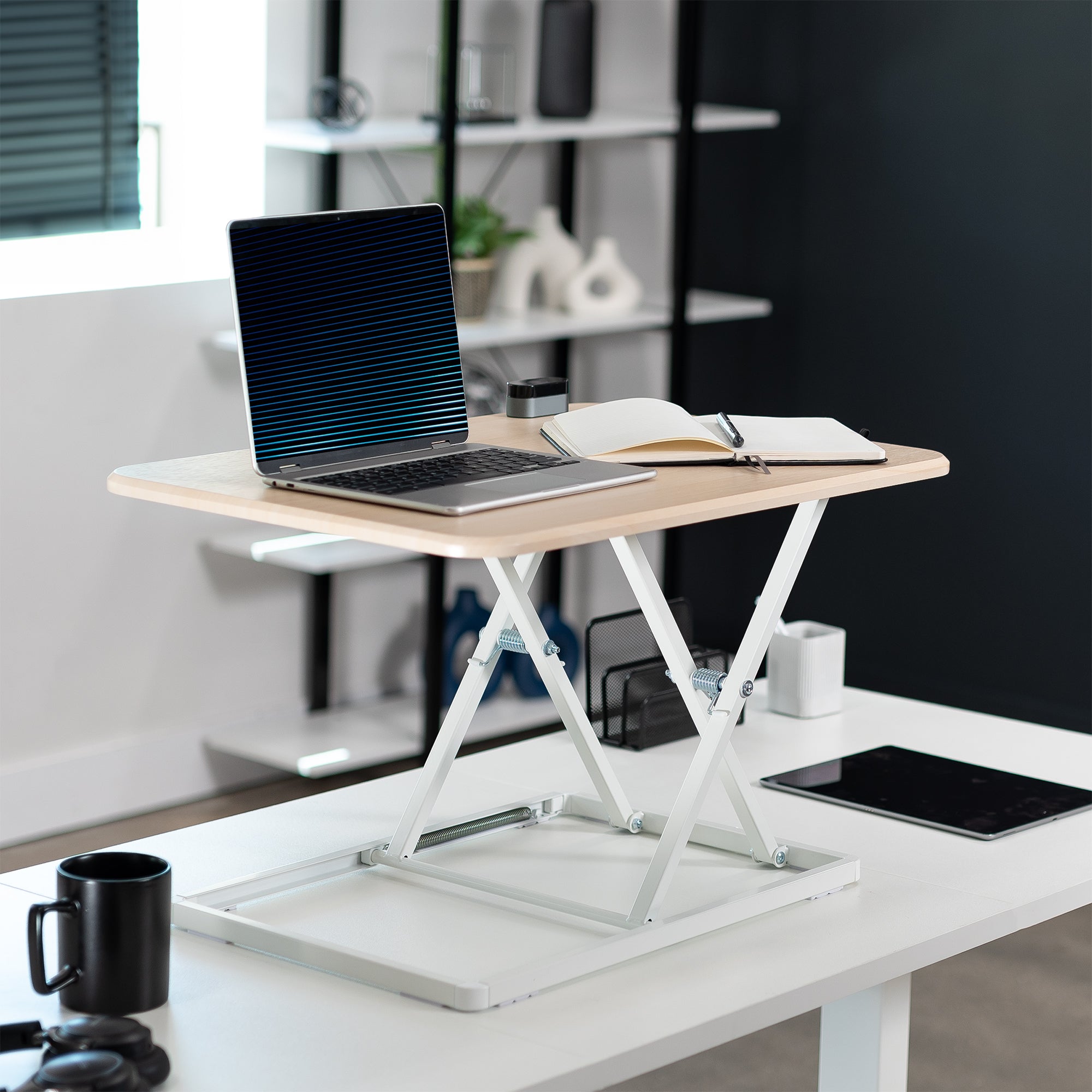 Ergonomic height adjustable desk converter monitor riser.