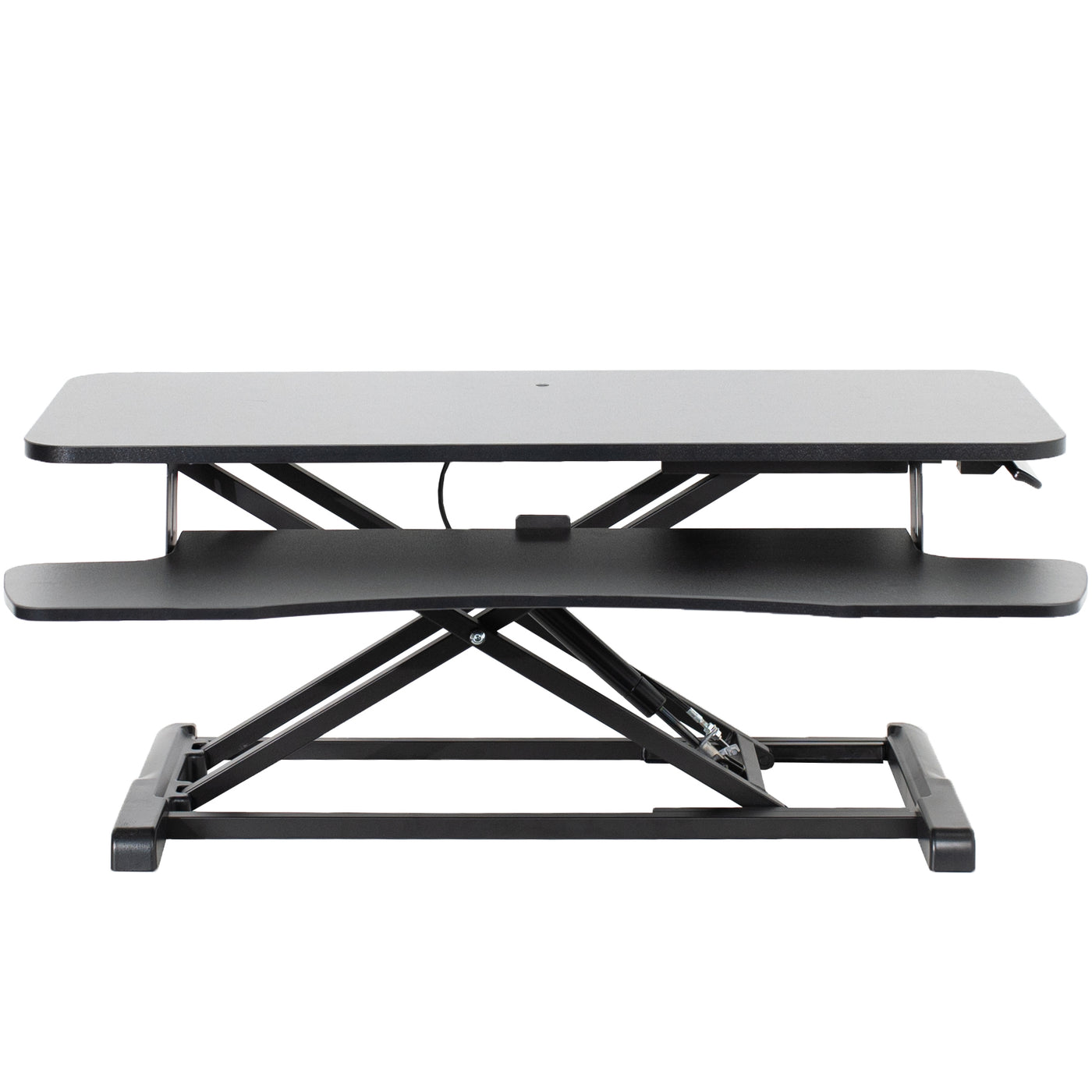 Modern black sit to stand ergonomic desk top riser.