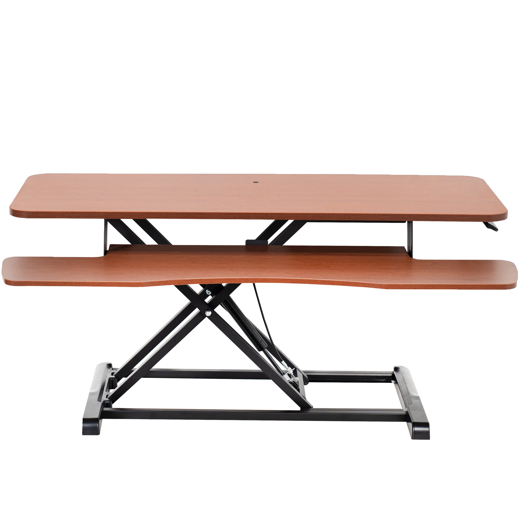 Sturdy height adjustable 2-tiered desk riser for ergonomic office workstation.