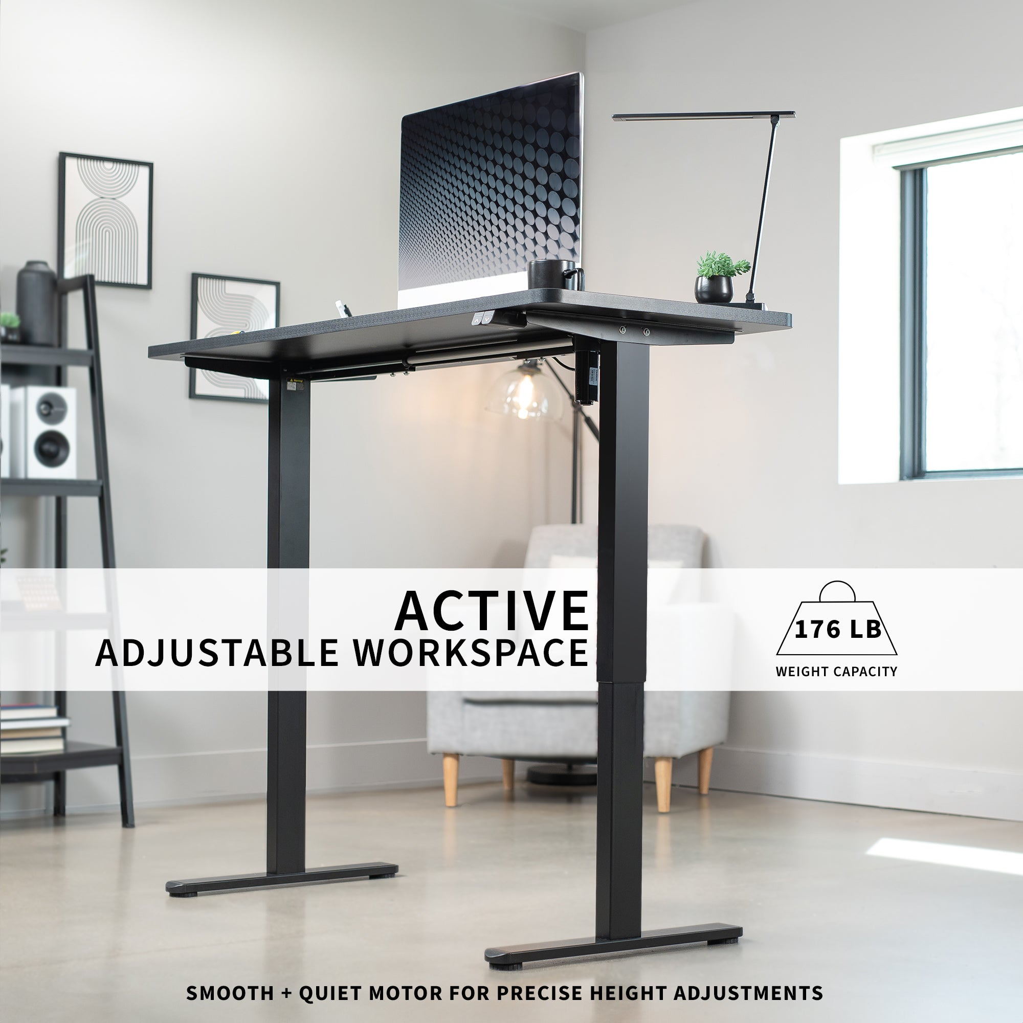 Sturdy ergonomic sit or stand desk frame for active workstation with adjustable height and 2 button controller.