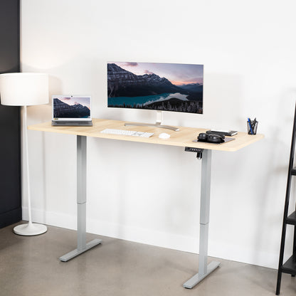 Sturdy ergonomic sit or stand desk frame for active workstation with adjustable length.