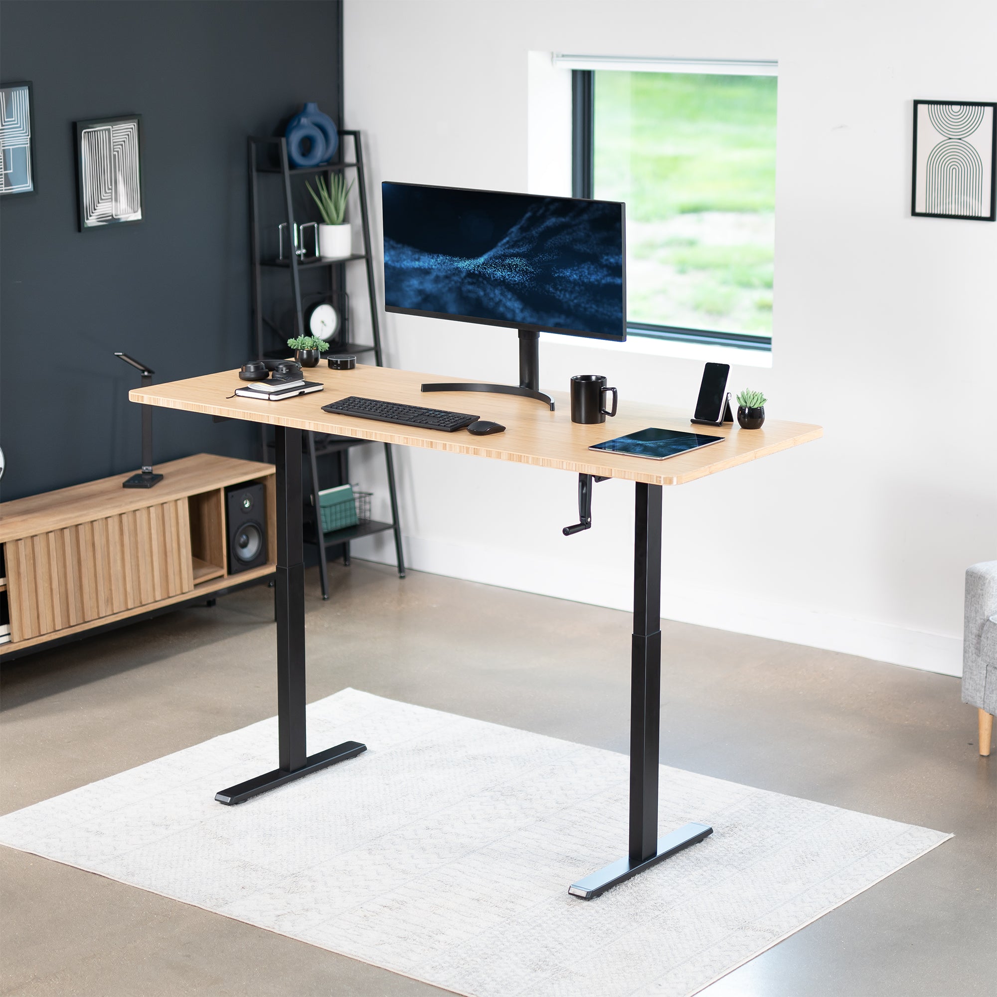 Manual Height Adjustable Stand Up Desk Frame Crank Ergonomic System