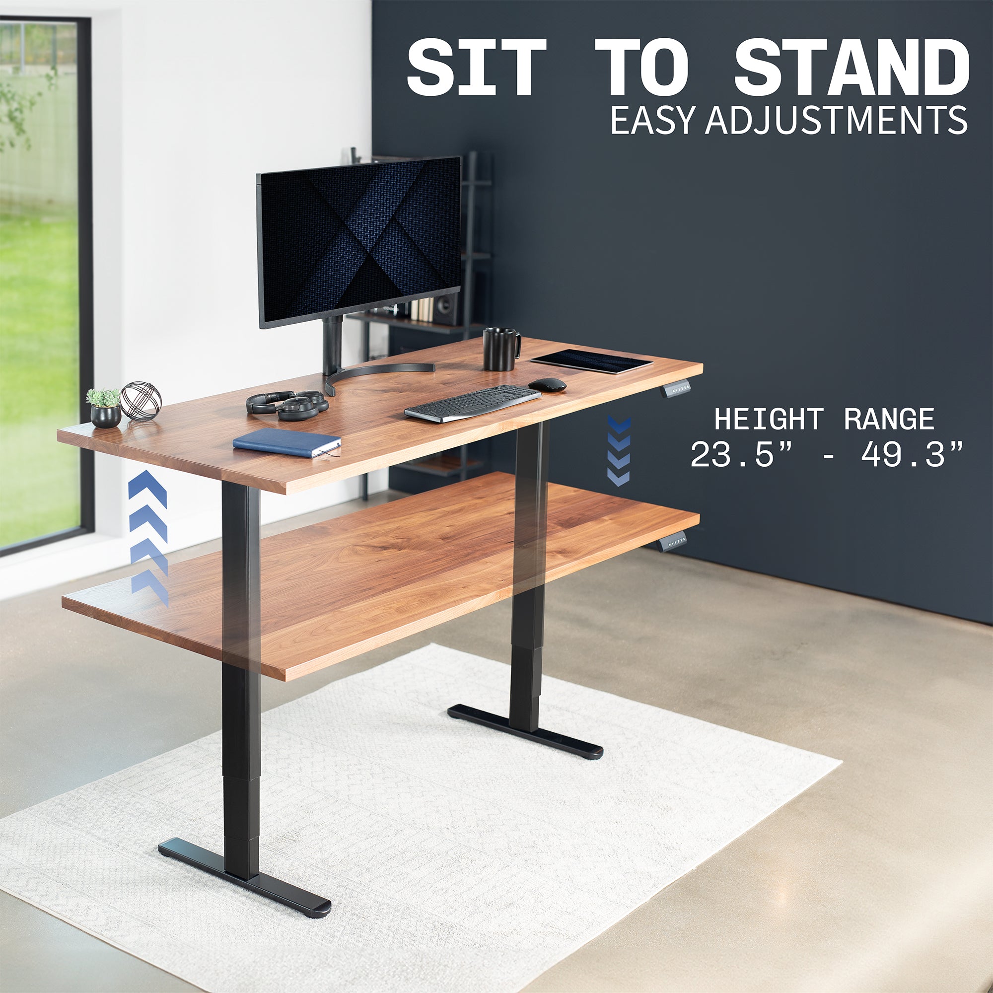 Sit or stand on demand throughout the busy day with this solid frame featuring dual thermal motors and 3-stage telescopic height adjustment.