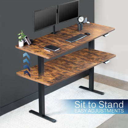 Sit to stand height adjustments made easy with the electric dual motor frame. 