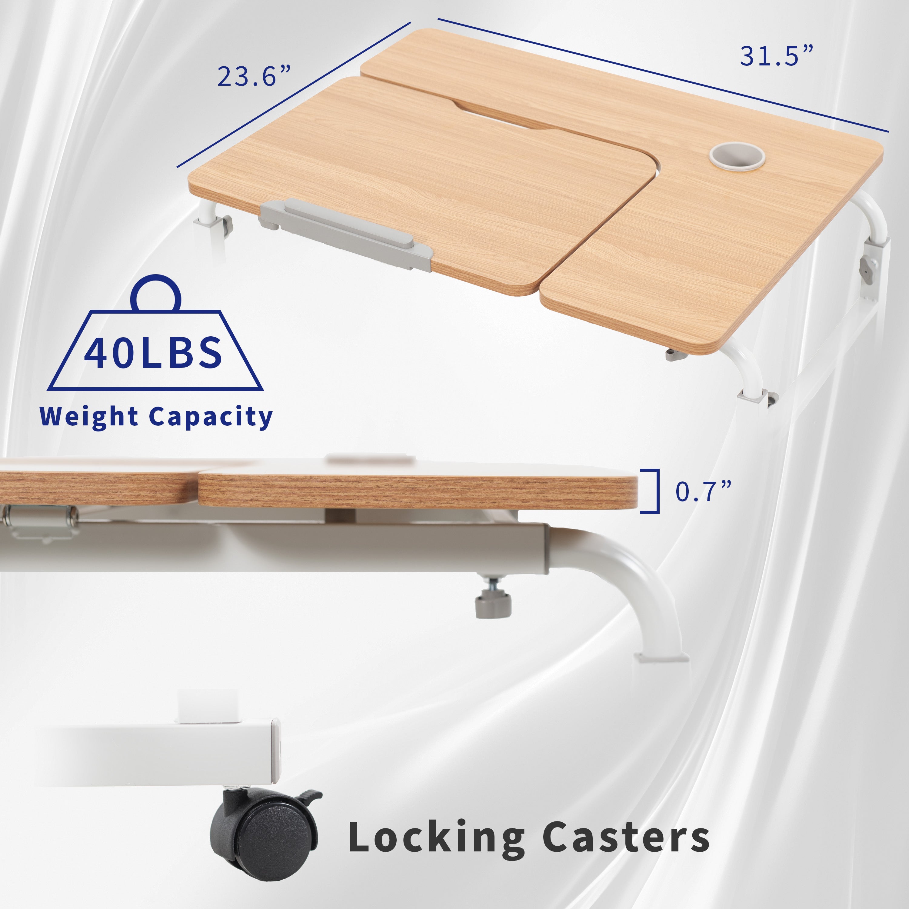 Measurements and specifics for mobile children's desk with caster wheels.