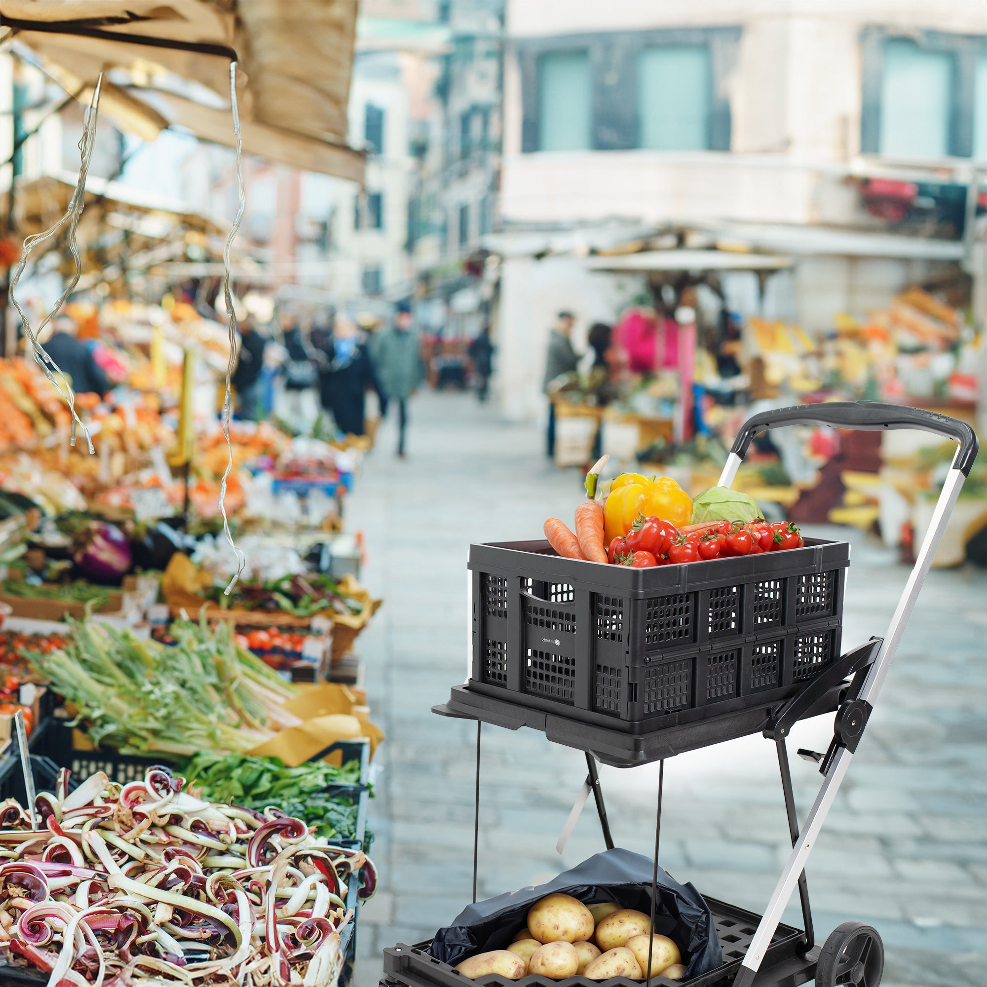 Convenient mobile collapsible shopping cart.