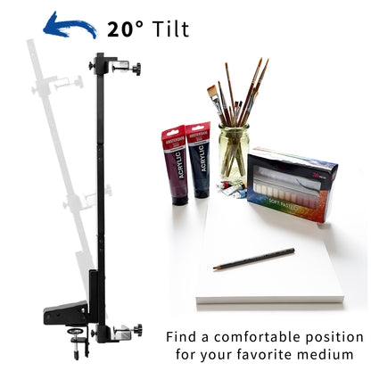 Clamp-on Art Easel Desk Mount, Holds 3 to 30 inch Canvas Sizes, Adjustable Easel Stand for Painting Canvases, Height Adjustment and Tilt