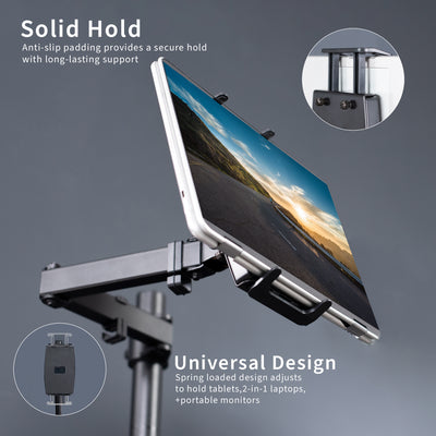 Perfect for on-the-go use, this car tablet stand anchors to the seat bolts on the passenger side chair, providing a secure and sturdy workstation.