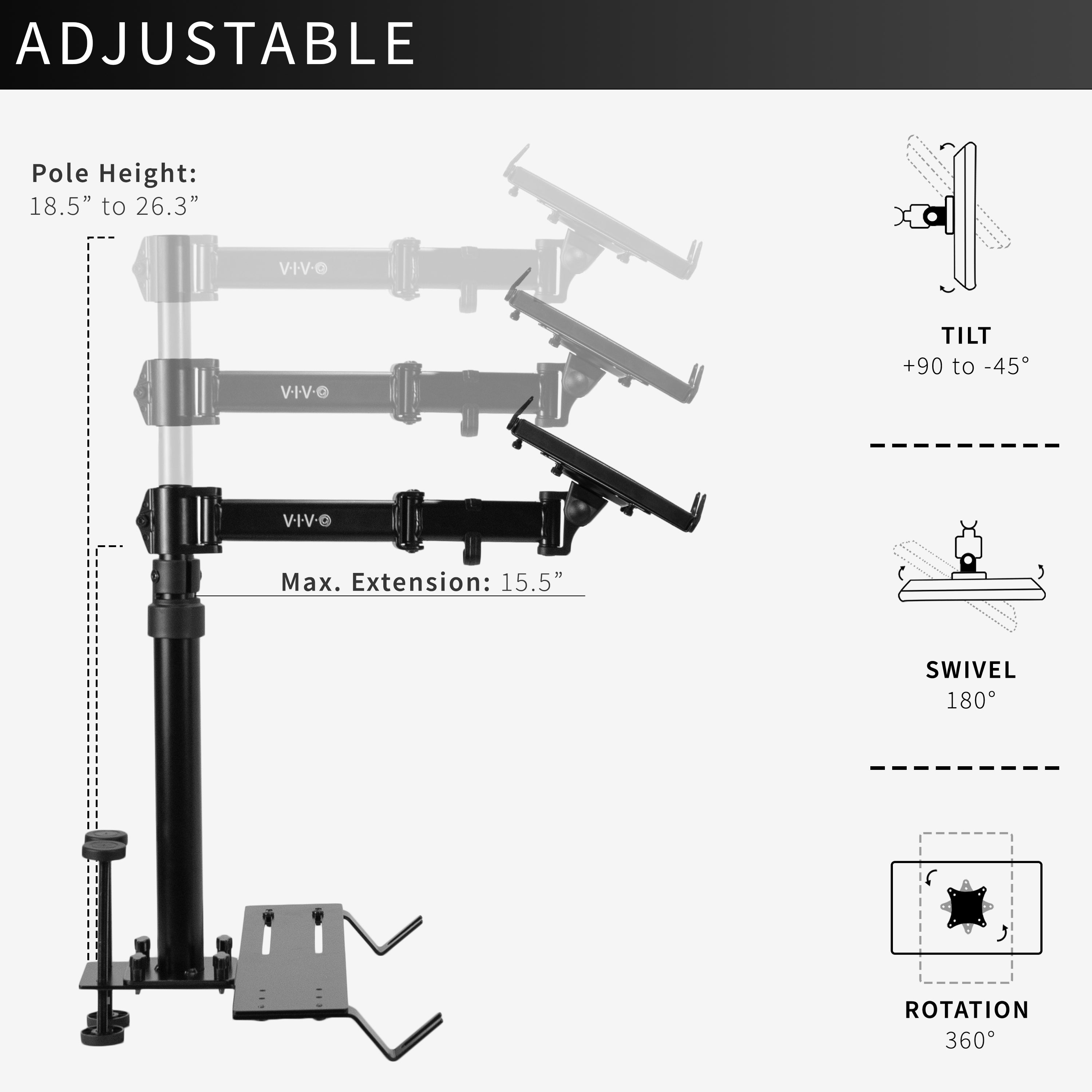 Perfect for on-the-go use, this car tablet stand anchors to the seat bolts on the passenger side chair, providing a secure and sturdy workstation.