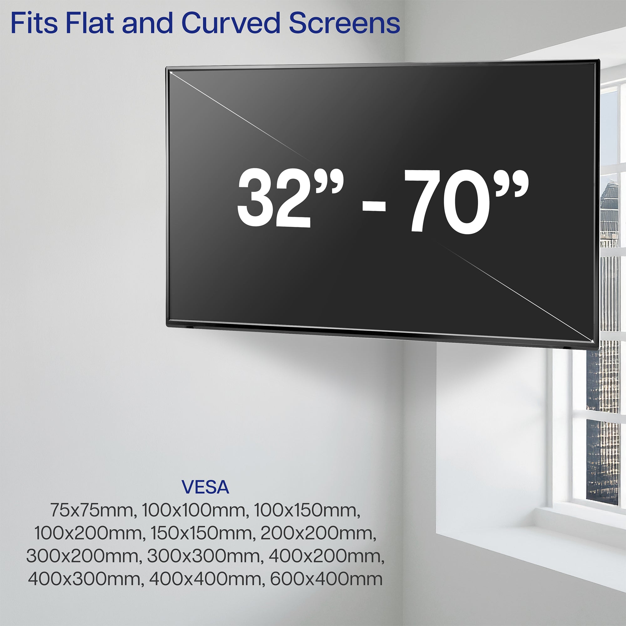 Sturdy corner wall mount for TV with VESA design.