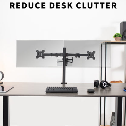 Desk setup with a monitor stand and VESA compatible universal docking station.