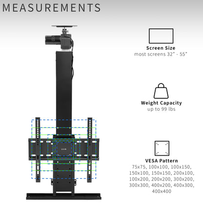 Motorized Drop Down Ceiling TV Mount for 32 to 55 inch Screens, Vertical Electric Television Bracket with Remote Control