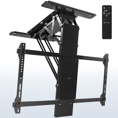Electric Flip Down Ceiling TV Mount holds large TVs and features dual motors for effortless adjustment.