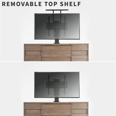 Removable top shelf that comes with a compact electric TV stand.