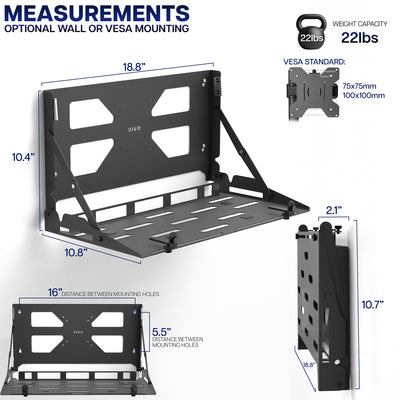 Measurement Diagram for VIVO Wall and VESA Mounted Flip Down Laptop Holder