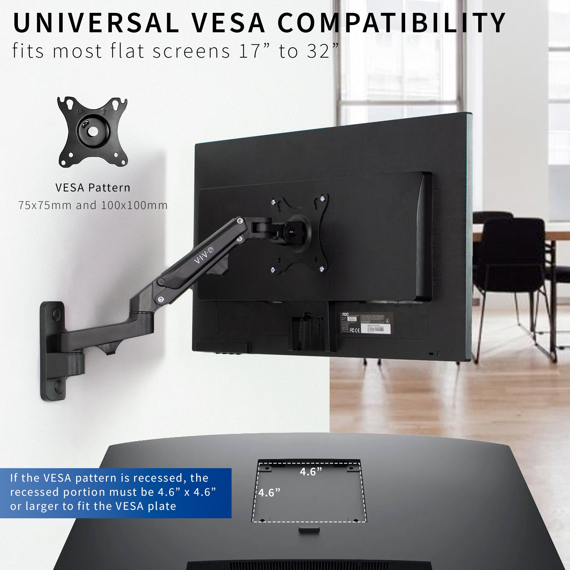 Monitor wall mount from VIVO to free up desk space while keeping your screen at an elevated ergonomic angle.