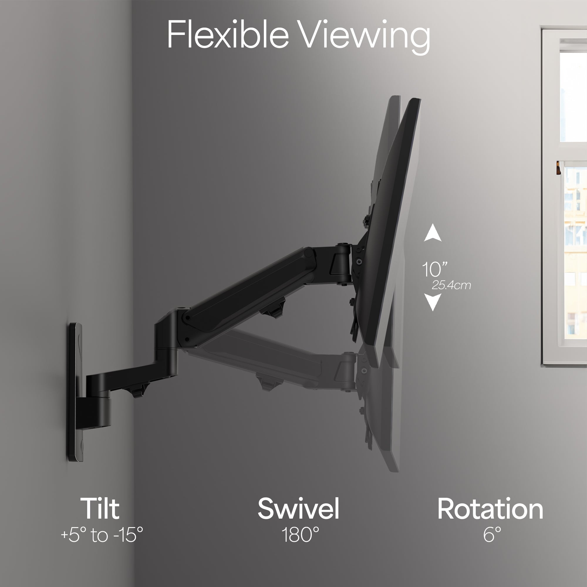 Sturdy aluminum wall mount for TV with articulation and integrated cable management.