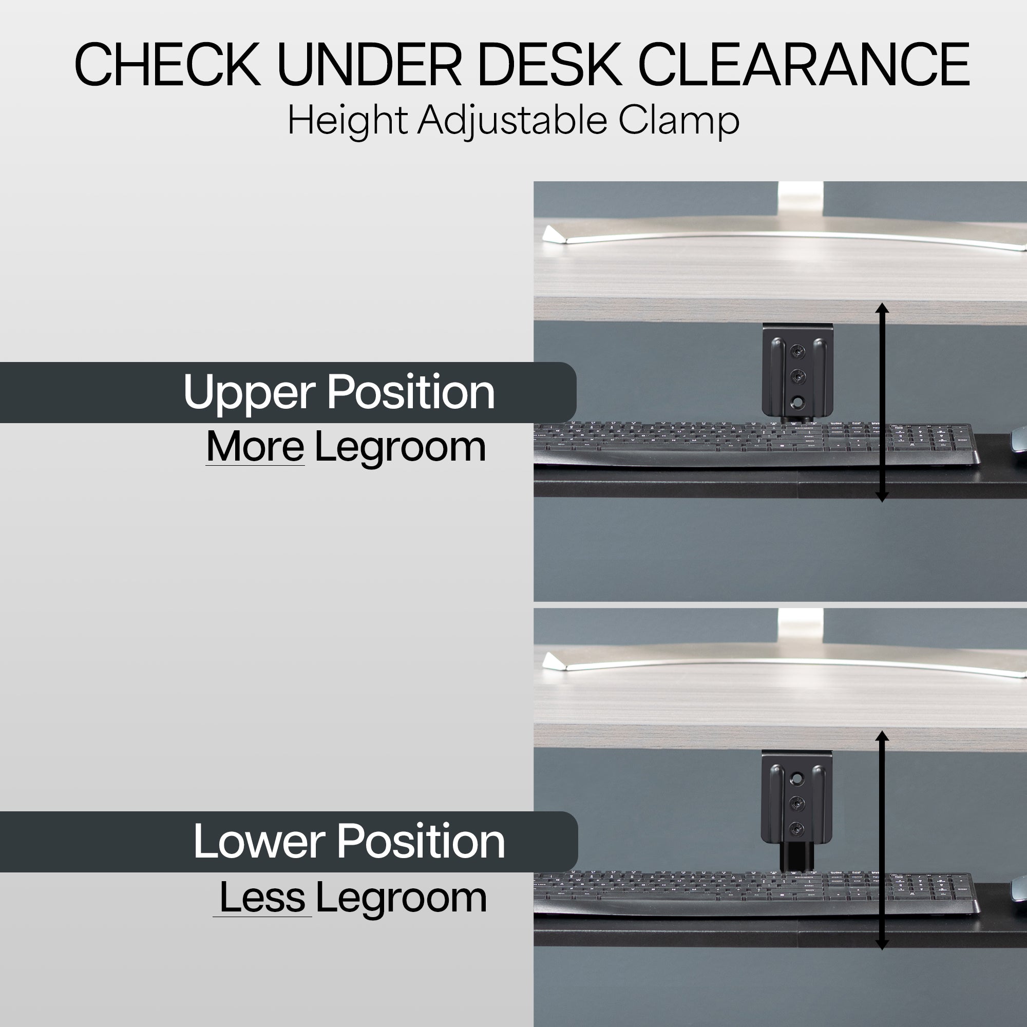 Low-profile under desk keyboard tray with 360-degree rotation.