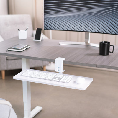 Clamp-on Rotating Computer Keyboard and Mouse Tray, Swiveling 25 x 10 inch Platform with Extra Sturdy Single Desk Clamp, Ergonomic Typing