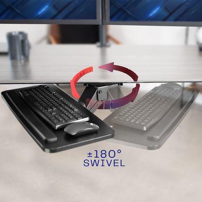 Ergonomic under desk keyboard tray mount with comfortable tilting angles for typing.