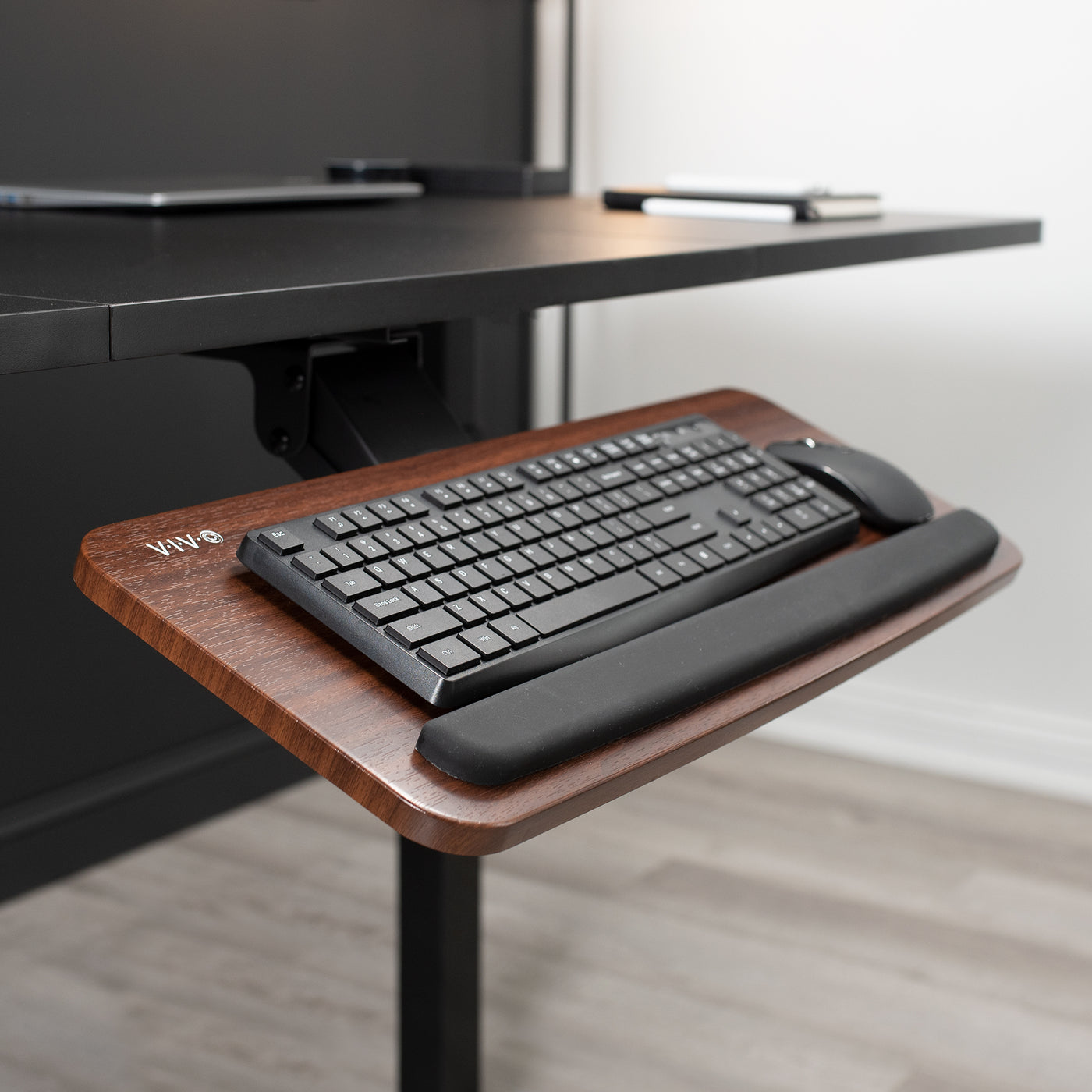 Ergonomic under desk keyboard tray mount attachment.