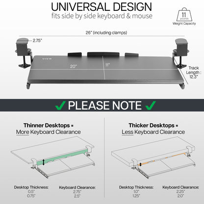 Compact clamp-on pullout keyboard tray.