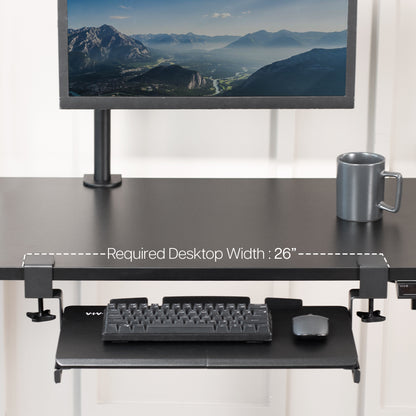 Compact clamp-on pullout keyboard tray.