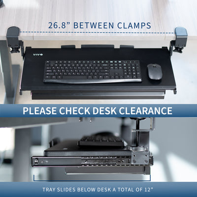 Black Clamp-on Height Adjustable Keyboard Tray with Drawer