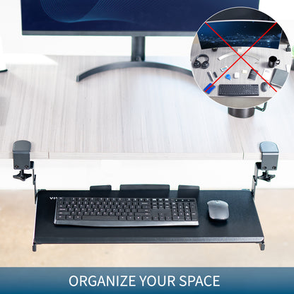 Maintain an organized desk space with the under desk keyboard and mouse tray.