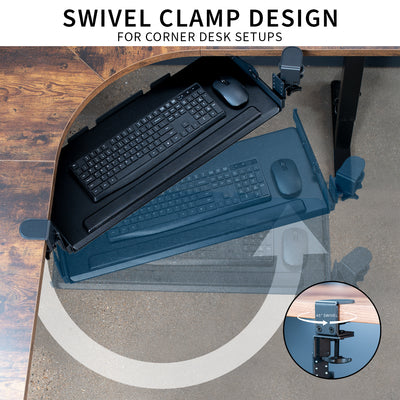 Black Clamp-on Height Adjustable Tilting Keyboard Tray